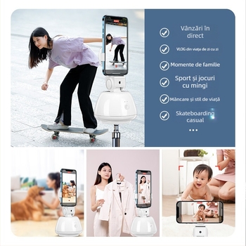 Stabilizator gimbal pentru telefon cu urmărire facială, anti-tremur, iluminare, telecomandă Bluetooth, selfie stick