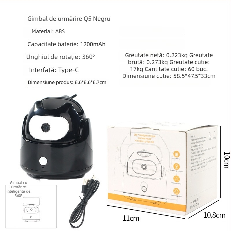 Stabilizator gimbal pentru telefon cu urmărire facială, anti-tremur, iluminare, telecomandă Bluetooth, selfie stick