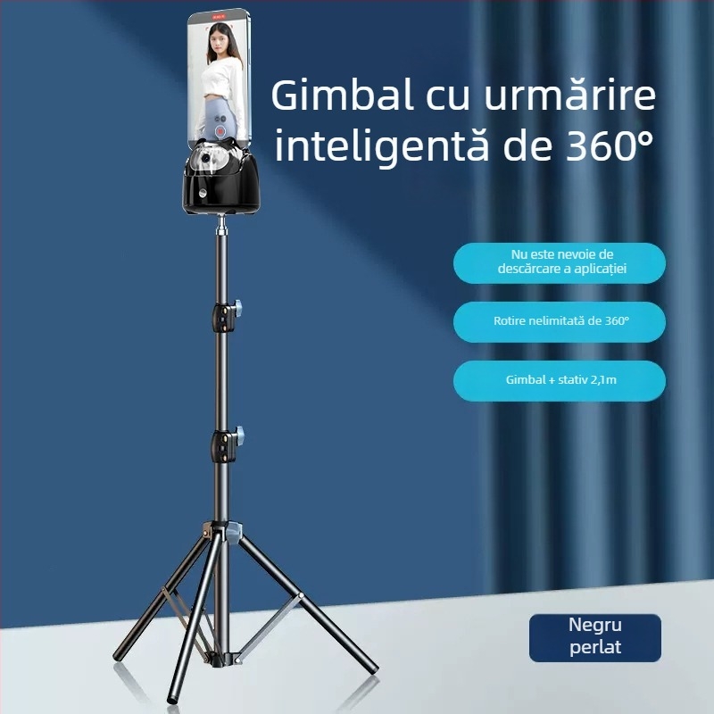 Stabilizator gimbal pentru telefon cu urmărire facială, anti-tremur, iluminare, telecomandă Bluetooth, selfie stick