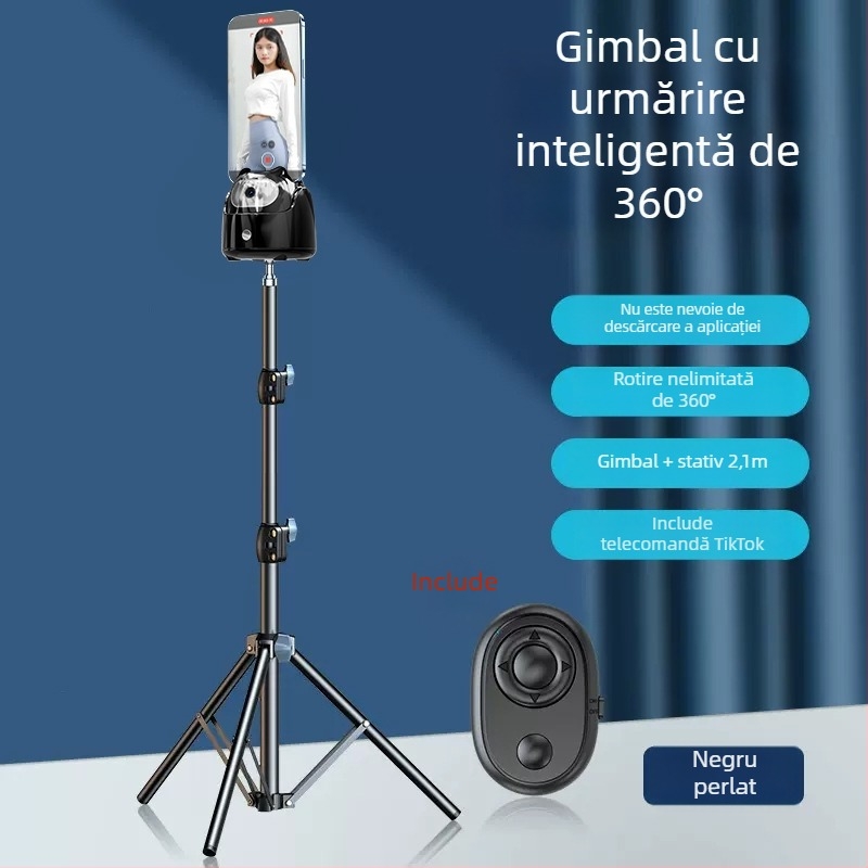 Stabilizator gimbal pentru telefon cu urmărire facială, anti-tremur, iluminare, telecomandă Bluetooth, selfie stick