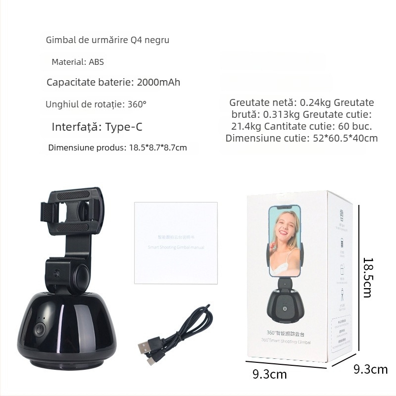 Stabilizator gimbal pentru telefon cu urmărire facială, anti-tremur, iluminare, telecomandă Bluetooth, selfie stick