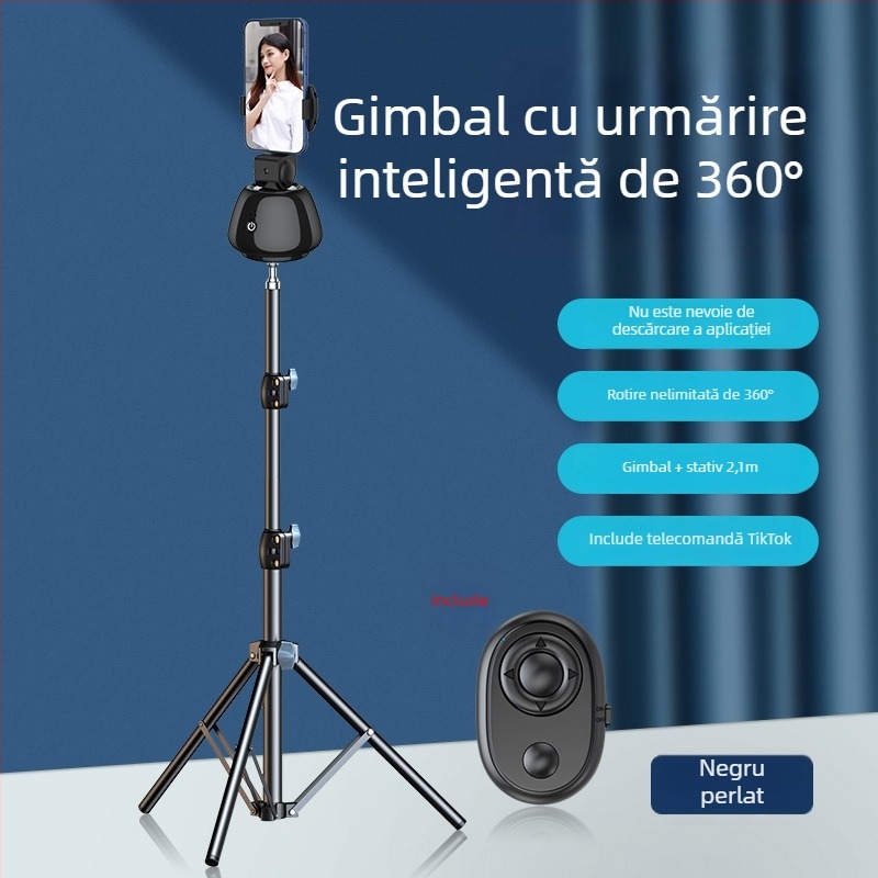 Stabilizator gimbal pentru telefon cu urmărire facială, anti-tremur, iluminare, telecomandă Bluetooth, selfie stick