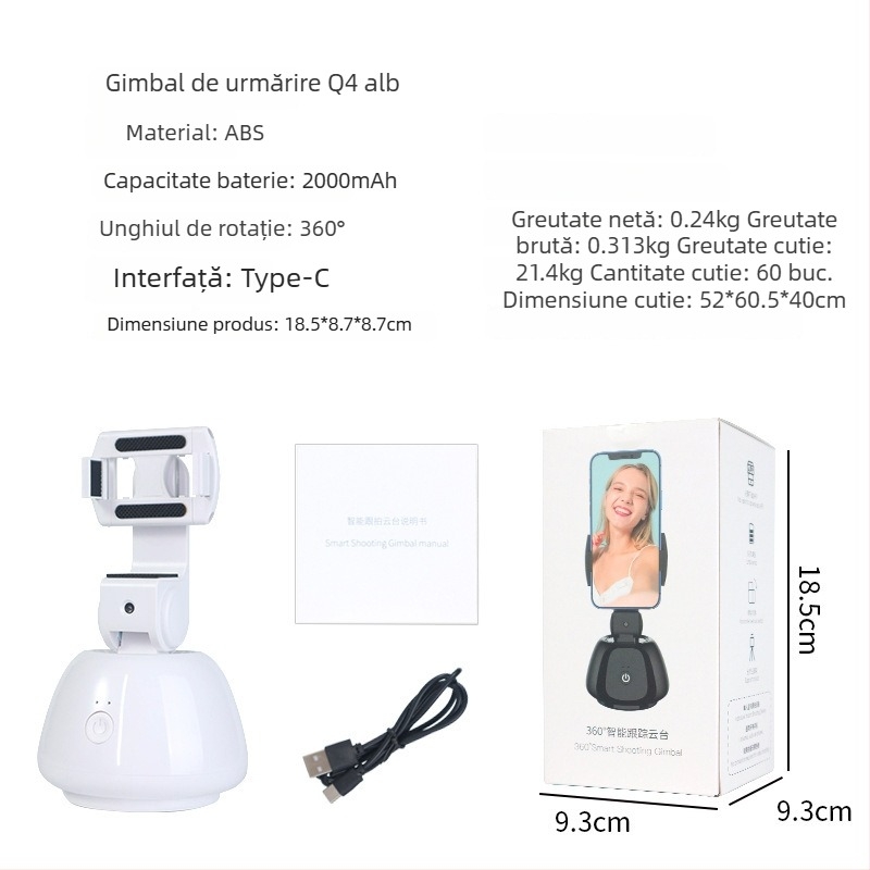 Stabilizator gimbal pentru telefon cu urmărire facială, anti-tremur, iluminare, telecomandă Bluetooth, selfie stick