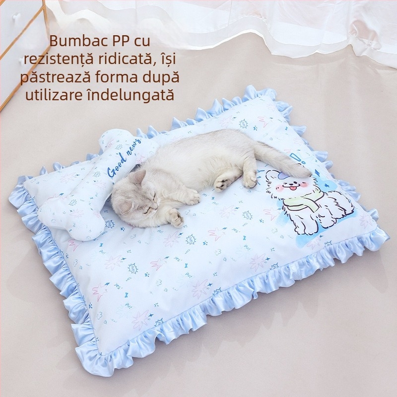 Cuib pentru animale de companie cu bordură dantelată, pat pentru pisici, toate anotimpurile, detașabil și lavabil