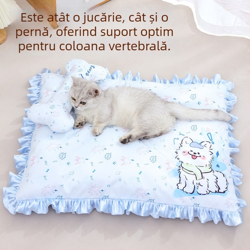 Cuib pentru animale de companie cu bordură dantelată, pat pentru pisici, toate anotimpurile, detașabil și lavabil