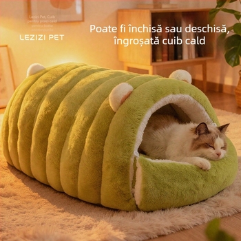 Cuib pentru pisici, cald pentru toate anotimpurile, design închis, PP bumbac, utilizare în interior, detașabil și lavabil