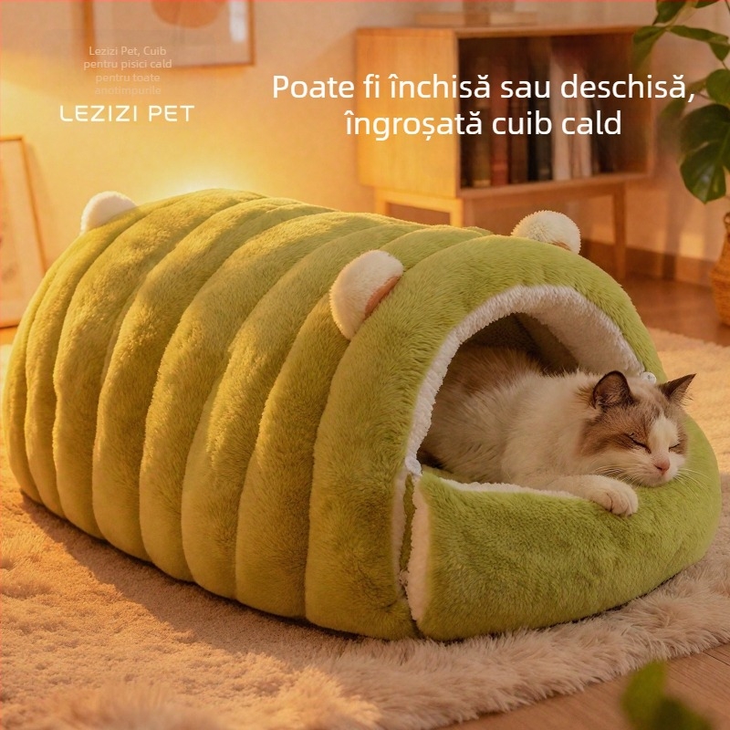 Cuib pentru pisici, cald pentru toate anotimpurile, design închis, PP bumbac, utilizare în interior, detașabil și lavabil
