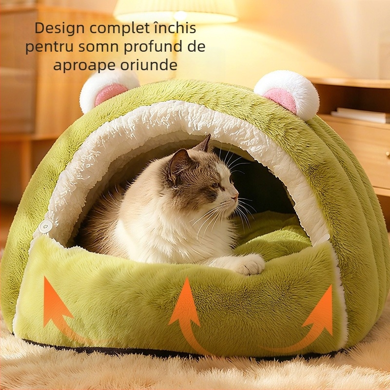 Cuib pentru pisici, cald pentru toate anotimpurile, design închis, PP bumbac, utilizare în interior, detașabil și lavabil