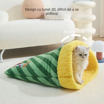 Cuib de pisică în sac de dormit pentru iarnă, design închis pentru siguranță — potrivit pentru mai multe pisici | Material: pânză • Marcă: Nine pets • Destinat obiect: Pisică • Categoria: Cuib de pisică, cușcă
