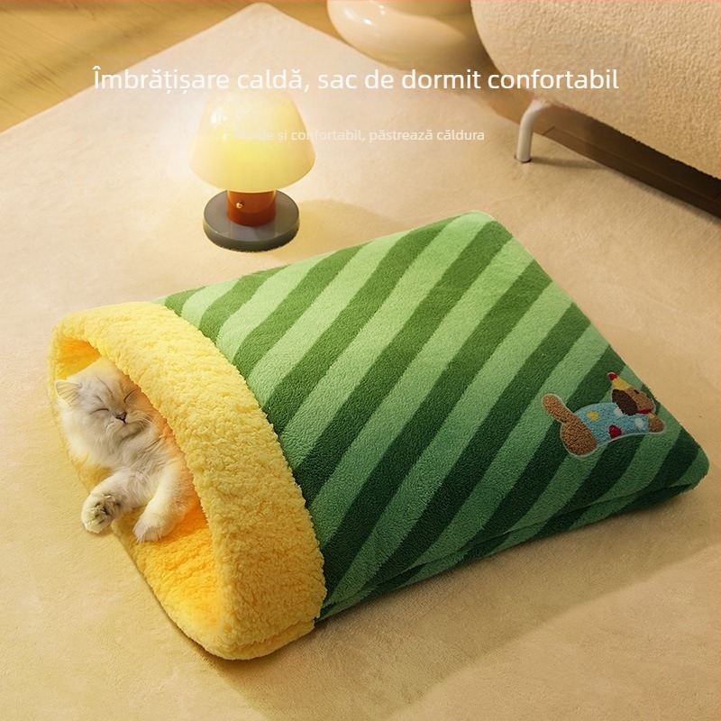 Cuib de pisică în sac de dormit pentru iarnă, design închis pentru siguranță — potrivit pentru mai multe pisici | Material: pânză • Marcă: Nine pets • Destinat obiect: Pisică • Categoria: Cuib de pisică, cușcă