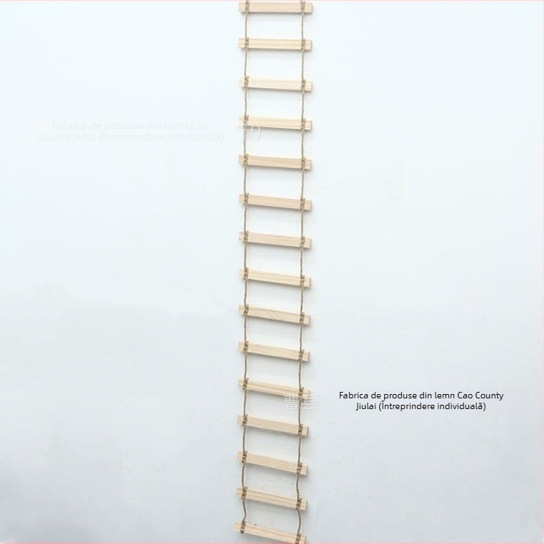 Cadru de escaladare pentru pisici din lemn masiv cu scară de frânghie, cuib, placă de zgâriere și pod suspendat