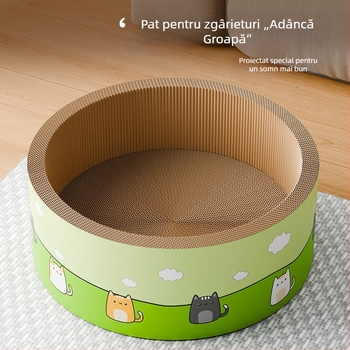 Plăcuță de zgâriere pentru pisici, design circular adânc, rezistent la uzură și stabil, jucărie din carton ondulat (Material: carton ondulat; Ambalare: 1 bucată; Stil: drăguț)