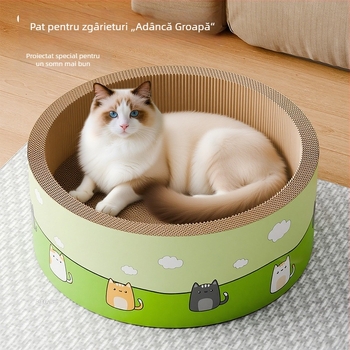 Plăcuță de zgâriere pentru pisici, design circular adânc, rezistent la uzură și stabil, jucărie din carton ondulat (Material: carton ondulat; Ambalare: 1 bucată; Stil: drăguț)