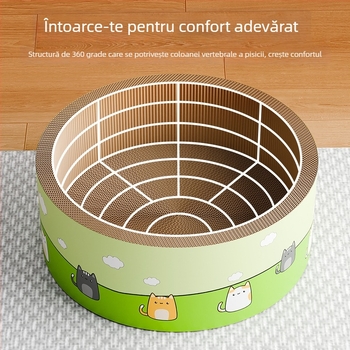 Plăcuță de zgâriere pentru pisici, design circular adânc, rezistent la uzură și stabil, jucărie din carton ondulat (Material: carton ondulat; Ambalare: 1 bucată; Stil: drăguț)