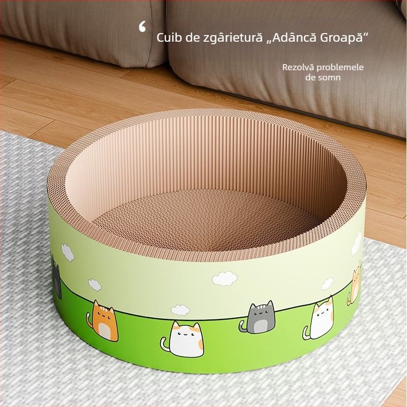 Plăcuță de zgâriere pentru pisici, design circular adânc, rezistent la uzură și stabil, jucărie din carton ondulat (Material: carton ondulat; Ambalare: 1 bucată; Stil: drăguț)