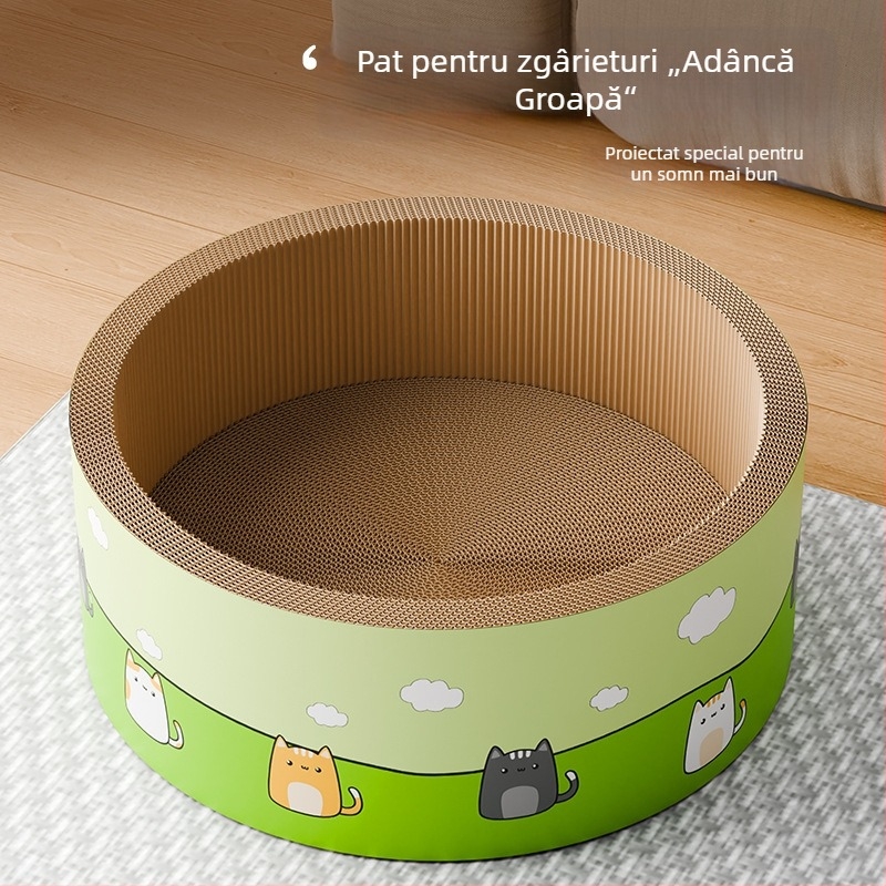 Plăcuță de zgâriere pentru pisici, design circular adânc, rezistent la uzură și stabil, jucărie din carton ondulat (Material: carton ondulat; Ambalare: 1 bucată; Stil: drăguț)