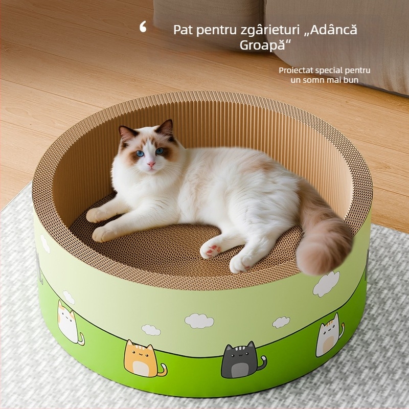 Plăcuță de zgâriere pentru pisici, design circular adânc, rezistent la uzură și stabil, jucărie din carton ondulat (Material: carton ondulat; Ambalare: 1 bucată; Stil: drăguț)