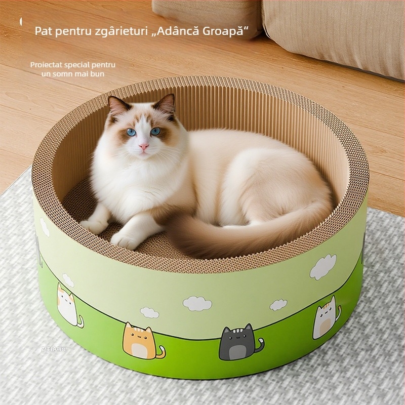 Plăcuță de zgâriere pentru pisici, design circular adânc, rezistent la uzură și stabil, jucărie din carton ondulat (Material: carton ondulat; Ambalare: 1 bucată; Stil: drăguț)