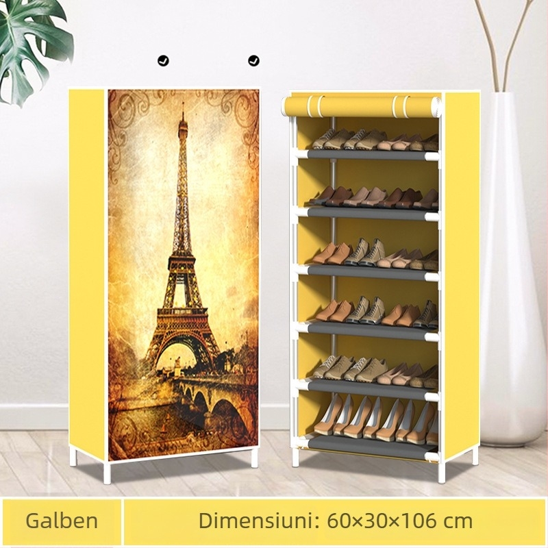 Raft pentru pantofi din oțel, 5 etaje, spațiu de depozitare din material nețesut anti-praf, stil modern minimalist