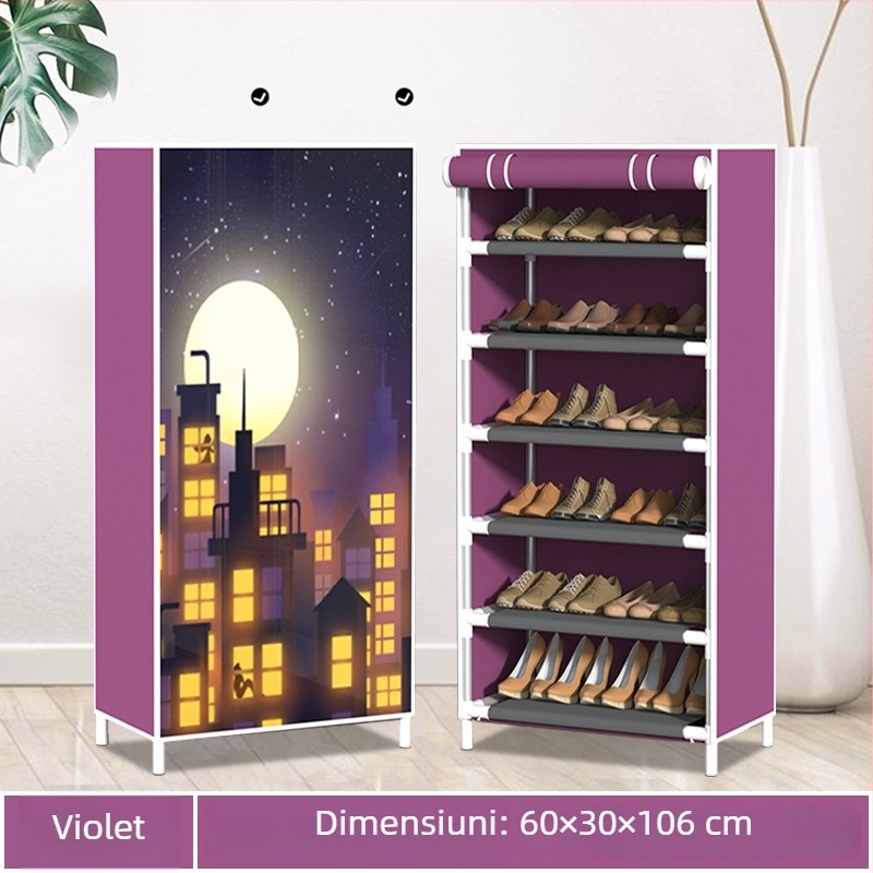 Raft pentru pantofi din oțel, 5 etaje, spațiu de depozitare din material nețesut anti-praf, stil modern minimalist