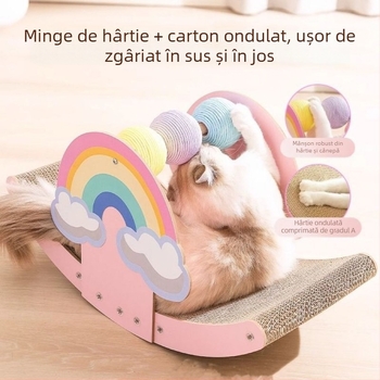 Structură de cățărare pentru pisici, All-in-One, cu placă de zgâriere, cuib și scaun leagăn — stil Prințesă, în picioare, material hârtie, model MM-216+