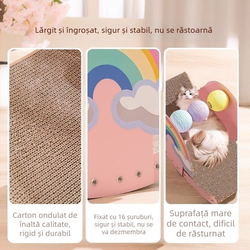 Structură de cățărare pentru pisici, All-in-One, cu placă de zgâriere, cuib și scaun leagăn — stil Prințesă, în picioare, material hârtie, model MM-216+