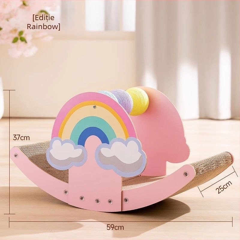 Structură de cățărare pentru pisici, All-in-One, cu placă de zgâriere, cuib și scaun leagăn — stil Prințesă, în picioare, material hârtie, model MM-216+