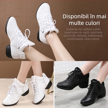 Pantofi dama din piele pentru dansuri de pătrat, pentru dans modern, toc mic 1–3 cm, talpă din cauciuc, rezistenți la uzură