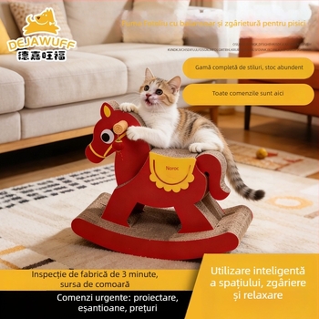 Tabla de zgâriere pentru pisici cu casă în picioare – Jucărie multifuncțională în stil drăguț, din felt și hârtie ondulată