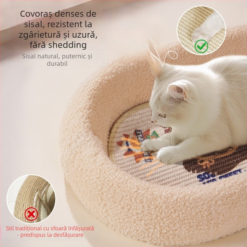 Placă de zgâriere pentru pisici — rezistentă la uzură, nu lasă scame, extra-large, all-in-one, pentru toate anotimpurile, cu un bazin adânc pentru gheare (Brand: Leben; Material: Sisal/Flanel; Cutie: 4 buc.; Stil: Cartoon)