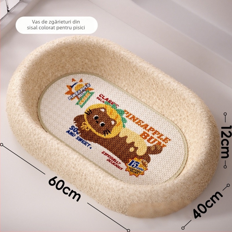 Placă de zgâriere pentru pisici — rezistentă la uzură, nu lasă scame, extra-large, all-in-one, pentru toate anotimpurile, cu un bazin adânc pentru gheare (Brand: Leben; Material: Sisal/Flanel; Cutie: 4 buc.; Stil: Cartoon)