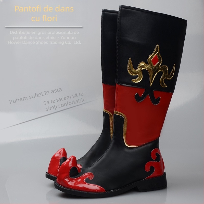 Pantofi de dans tibetani pentru bărbați, înalți, antiaderenți, toc de 3 cm, PU partea superioară, talpă din cauciuc