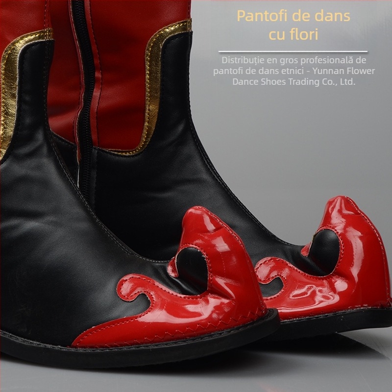 Pantofi de dans tibetani pentru bărbați, înalți, antiaderenți, toc de 3 cm, PU partea superioară, talpă din cauciuc