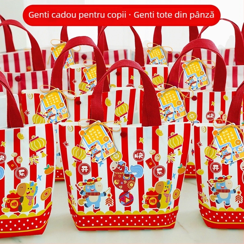 Geantă de cadouri pentru copii din pânză, stil Cartoon; Imprimare logo: Da; În stoc + personalizabilă