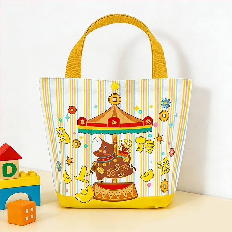 Geantă de cadouri pentru copii din pânză, stil Cartoon; Imprimare logo: Da; În stoc + personalizabilă