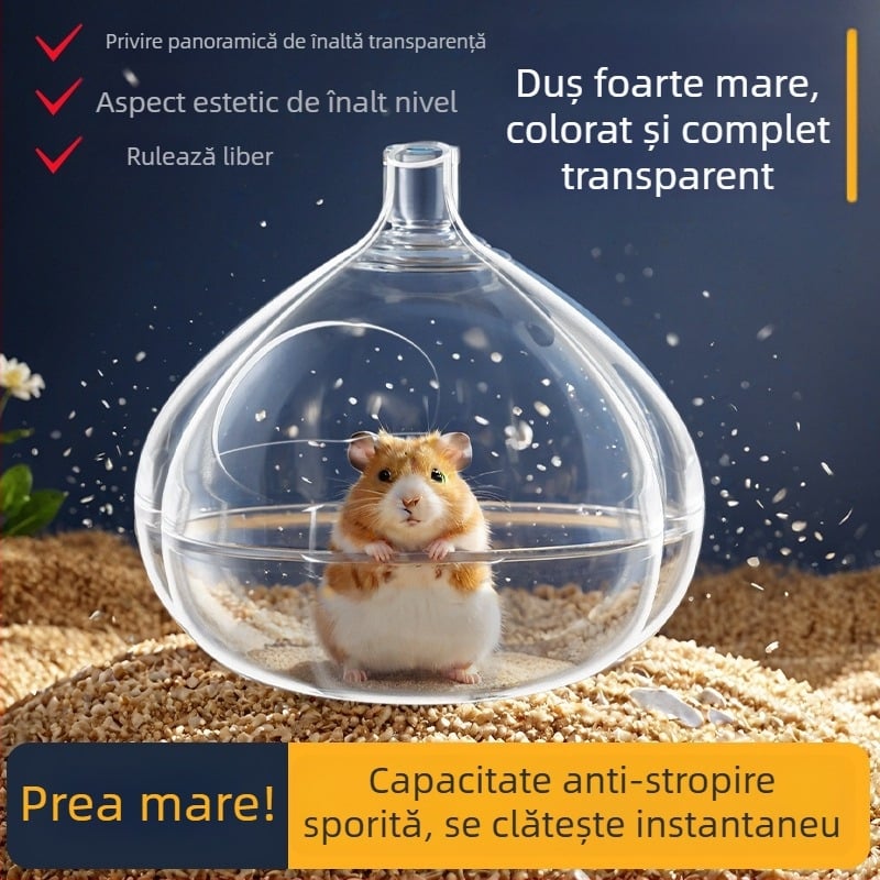 Cadă și toaletă pentru hamster cu capac, material PC transparent, anti-stropire și deodorant
