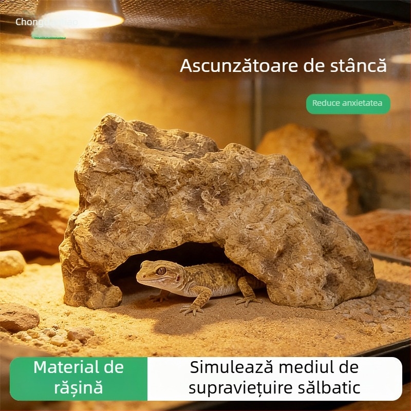 Platformă de expunere la soare a țestoaselor cu scară de cățărare și adăpost ascuns — piatră de peisaj pentru acvariu, model HCW41050, brand Pet Large Strip