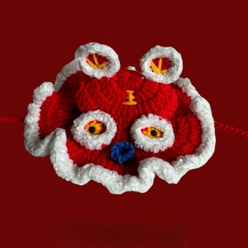 Pălărie pentru animale de companie (pisici și câini) - tricotată manual din bumbac, cu broderie, model cu grilă color, potrivită pentru toate cele patru anotimpuri, stil chinezesc