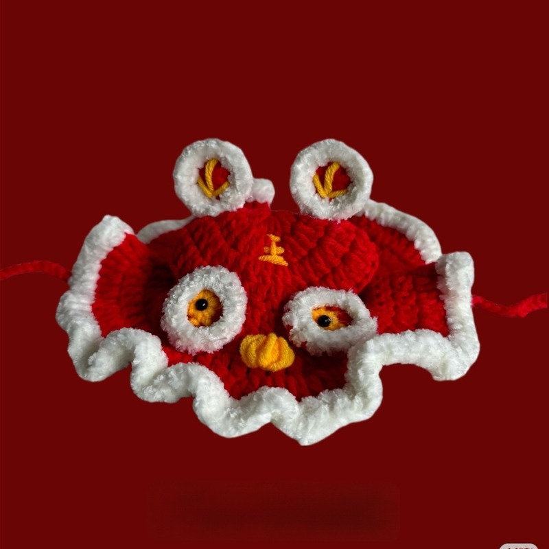 Pălărie pentru animale de companie (pisici și câini) - tricotată manual din bumbac, cu broderie, model cu grilă color, potrivită pentru toate cele patru anotimpuri, stil chinezesc