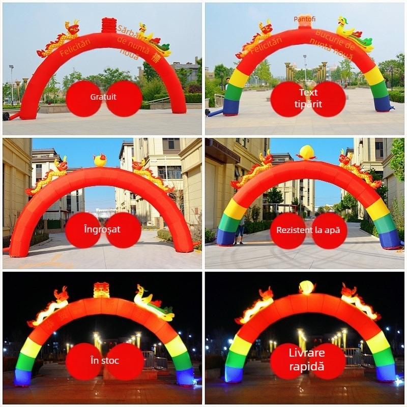 Arc de nuntă gonflabil în formă de curcubeu cu iluminare – temă Dragon și Phoenix, Oxford material, pachet în geantă, LGQ/M marcă, pentru nunți