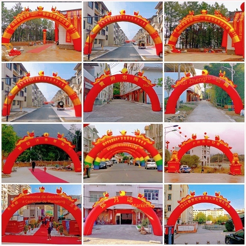 Arc de nuntă gonflabil în formă de curcubeu cu iluminare – temă Dragon și Phoenix, Oxford material, pachet în geantă, LGQ/M marcă, pentru nunți