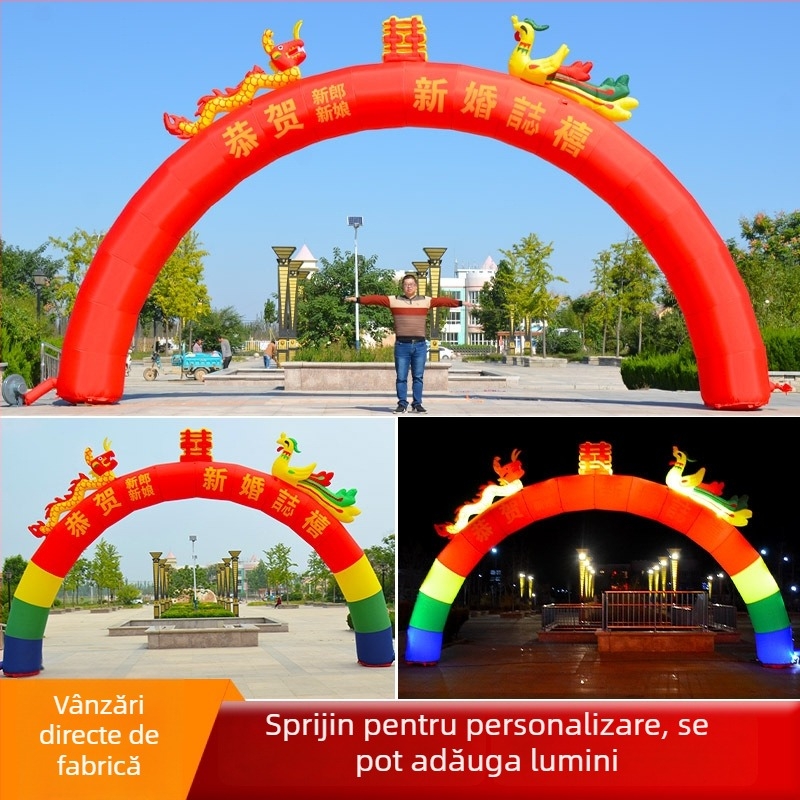 Arc de nuntă gonflabil în formă de curcubeu cu iluminare – temă Dragon și Phoenix, Oxford material, pachet în geantă, LGQ/M marcă, pentru nunți
