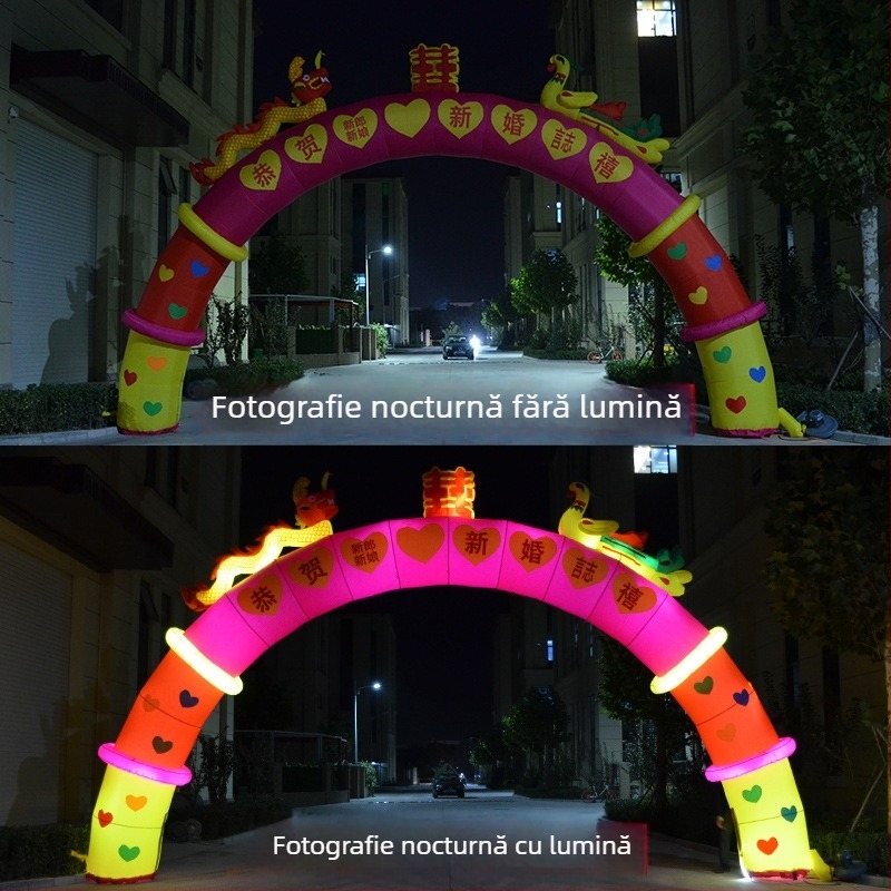 Arc de nuntă gonflabil în formă de curcubeu cu iluminare – temă Dragon și Phoenix, Oxford material, pachet în geantă, LGQ/M marcă, pentru nunți