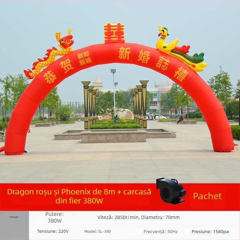 Arc de nuntă gonflabil în formă de curcubeu cu iluminare – temă Dragon și Phoenix, Oxford material, pachet în geantă, LGQ/M marcă, pentru nunți