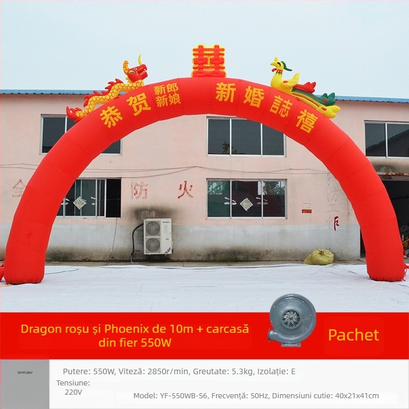 Arc de nuntă gonflabil în formă de curcubeu cu iluminare – temă Dragon și Phoenix, Oxford material, pachet în geantă, LGQ/M marcă, pentru nunți