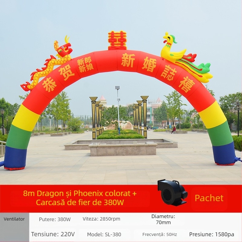 Arc de nuntă gonflabil în formă de curcubeu cu iluminare – temă Dragon și Phoenix, Oxford material, pachet în geantă, LGQ/M marcă, pentru nunți