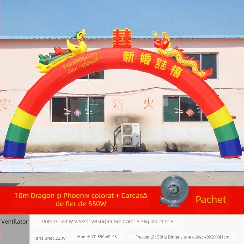 Arc de nuntă gonflabil în formă de curcubeu cu iluminare – temă Dragon și Phoenix, Oxford material, pachet în geantă, LGQ/M marcă, pentru nunți