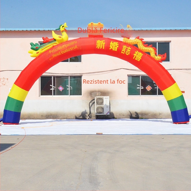 Arc de nuntă gonflabil în formă de curcubeu cu iluminare – temă Dragon și Phoenix, Oxford material, pachet în geantă, LGQ/M marcă, pentru nunți