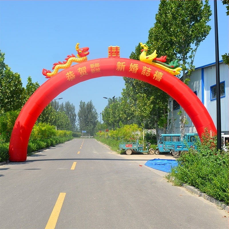 Arc de nuntă gonflabil în formă de curcubeu cu iluminare – temă Dragon și Phoenix, Oxford material, pachet în geantă, LGQ/M marcă, pentru nunți