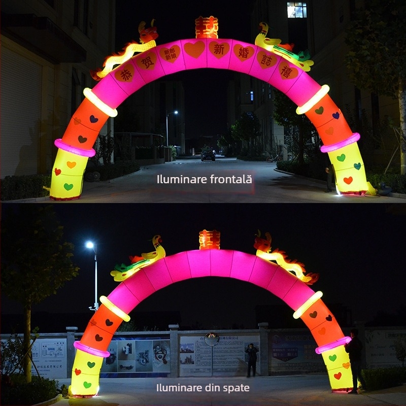 Arc de nuntă gonflabil în formă de curcubeu cu iluminare – temă Dragon și Phoenix, Oxford material, pachet în geantă, LGQ/M marcă, pentru nunți